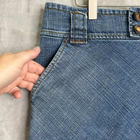 Vintage Y2K GAP Jeans Stretch Skirt Womens 14 Blue Pencil Pockets Double Button - Picture 3 of 13
